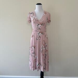 WAYF Blouson Midi Floral Pink Floral Spring V Neck Feminine Dress Size XS 0-2